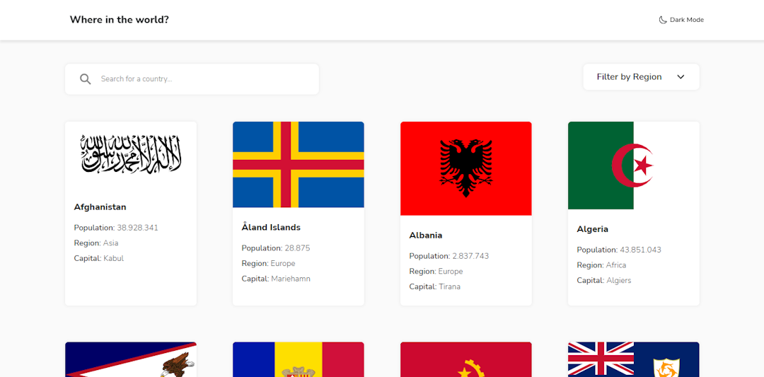 Countries - Project developed from the design and briefing of a Frontend Mentor challenge, using ReactJS.